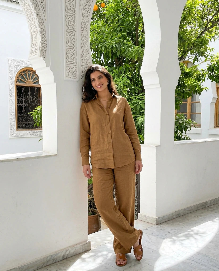 Ensemble Lin premium naturel — Chemise + Pantalon