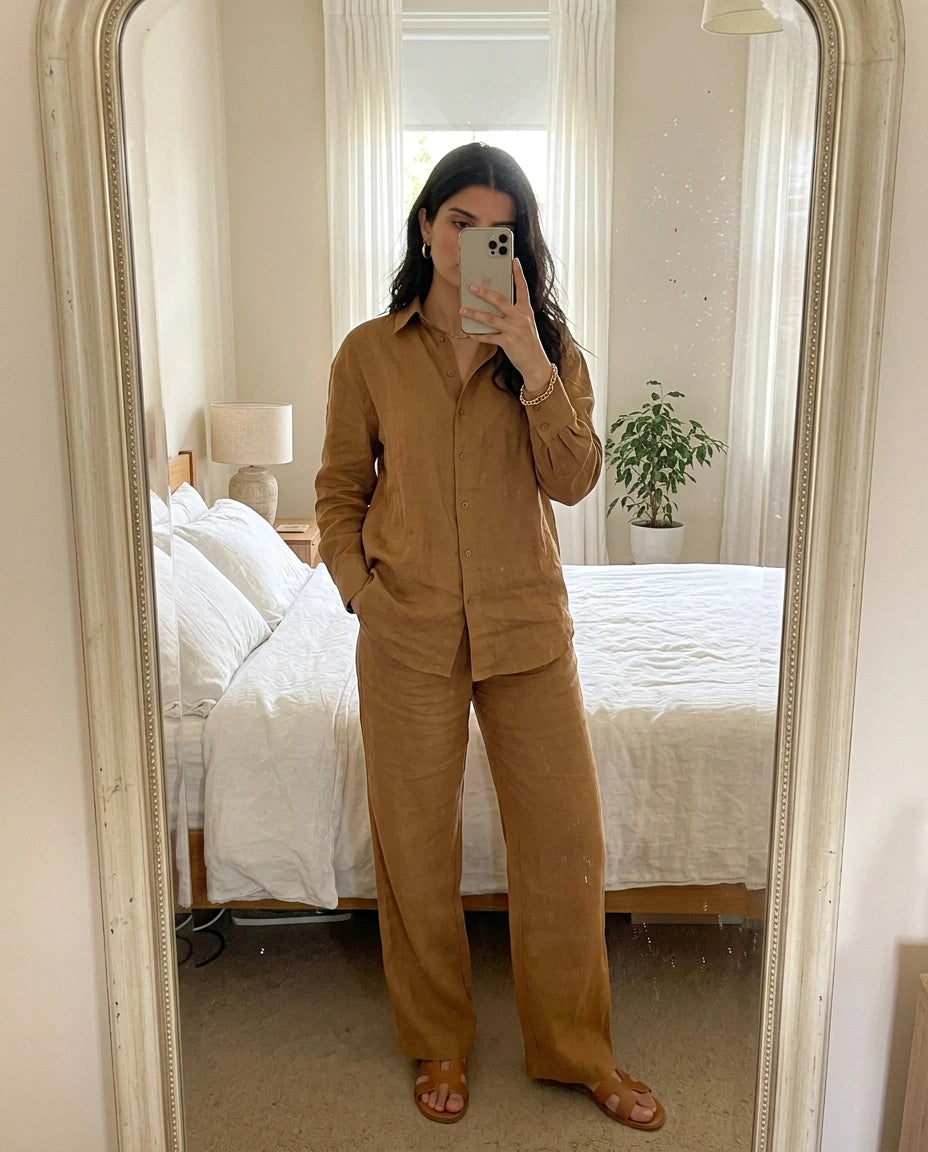 Ensemble Lin premium naturel — Chemise + Pantalon