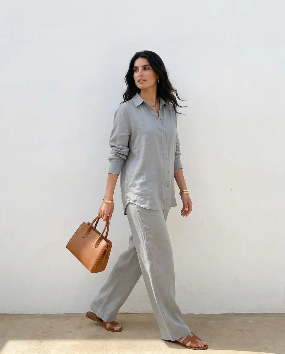 Ensemble Lin premium naturel — Chemise + Pantalon