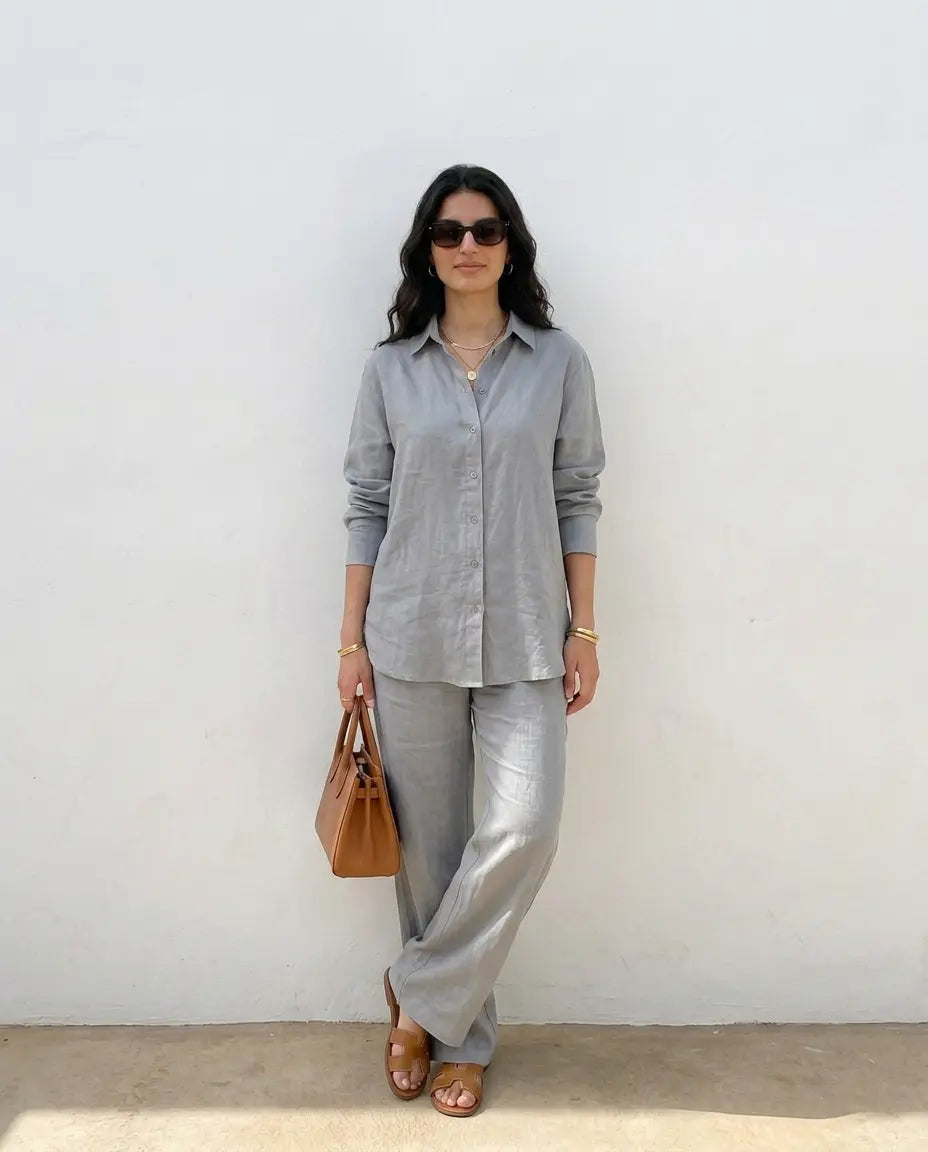 Ensemble Lin premium naturel — Chemise + Pantalon