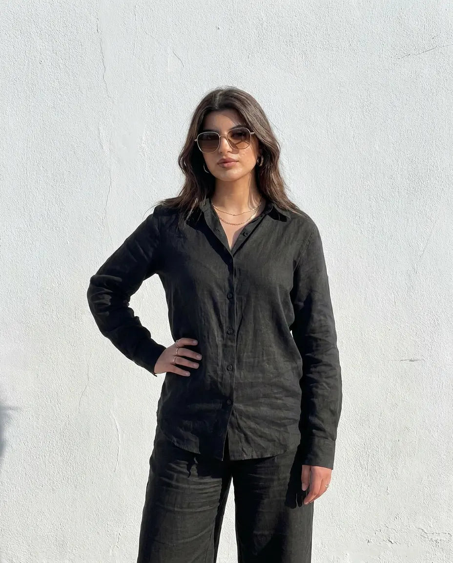Ensemble Lin premium naturel — Noir Intense