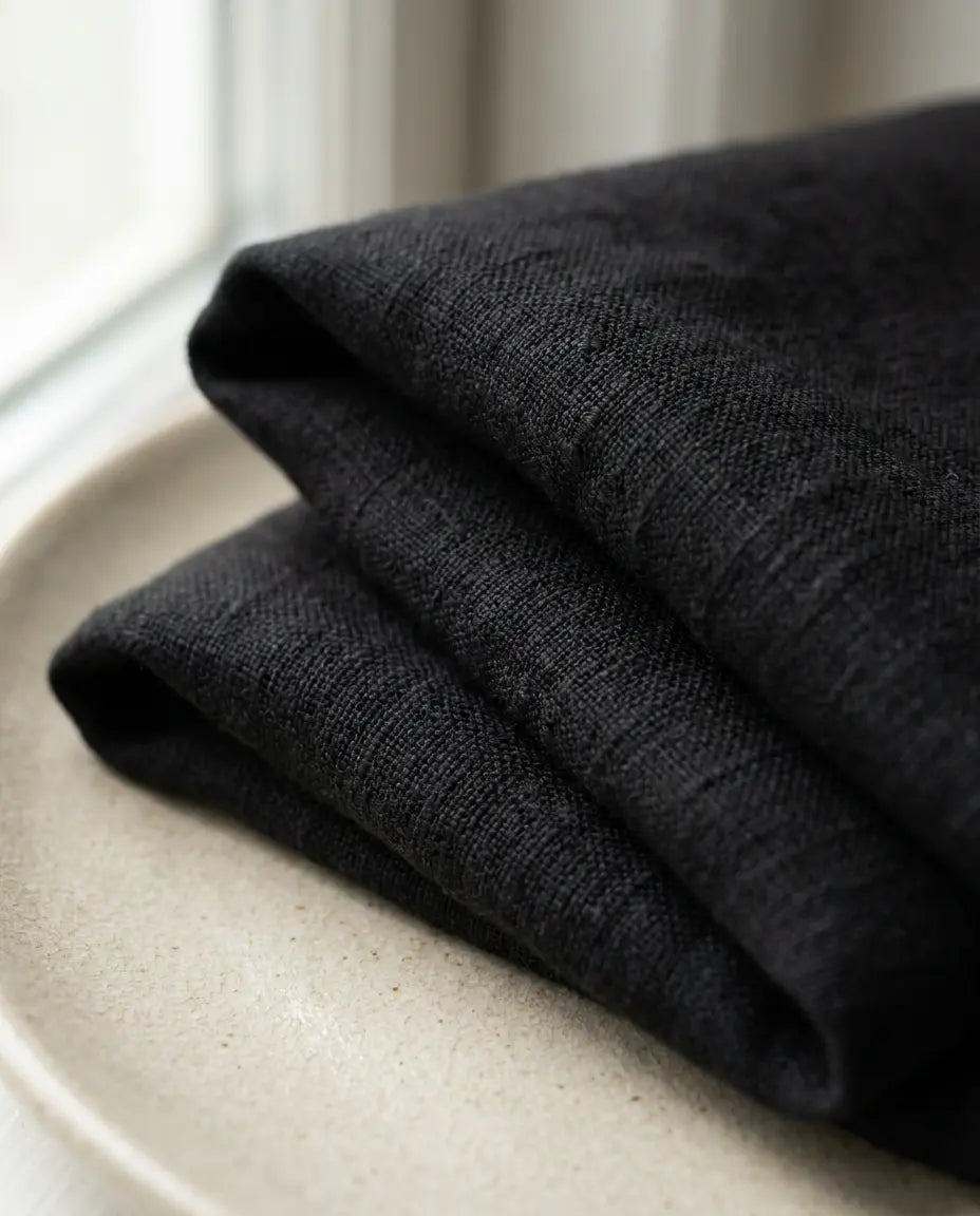 Ensemble Lin premium naturel — Noir Intense