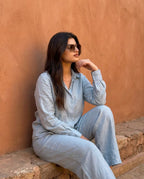 Ensemble Lin premium naturel — Bleu Poudré