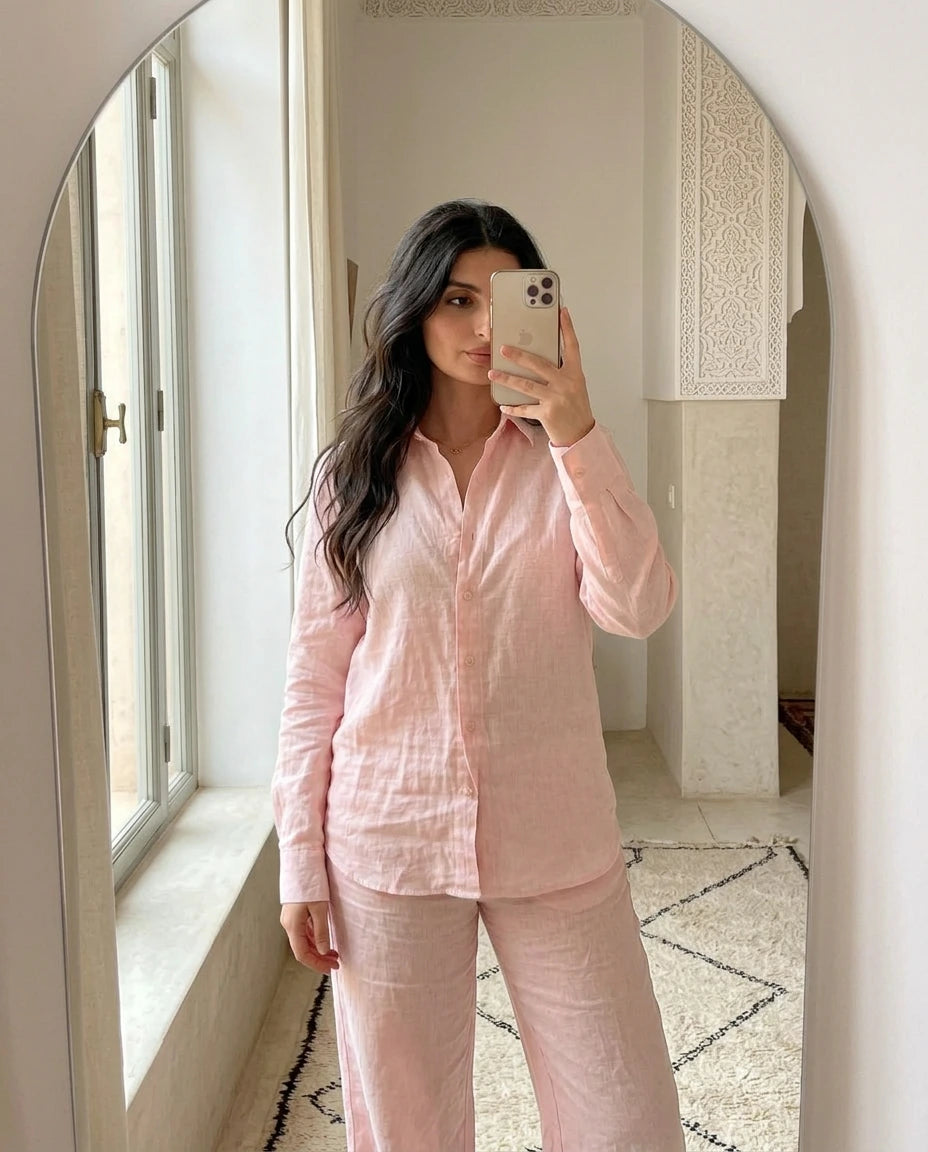 Ensemble Lin premium naturel — Rose Poudré