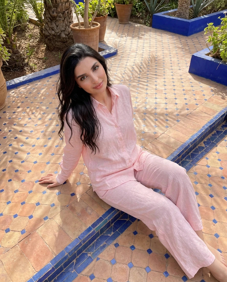 Ensemble Lin premium naturel — Rose Poudré